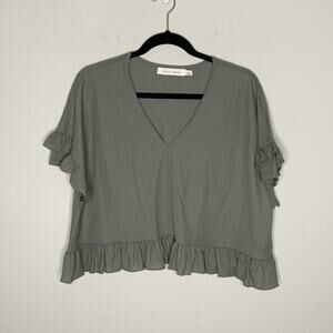 Bishop + Young Ruffle Sleeve Knit Tee Olive Size S